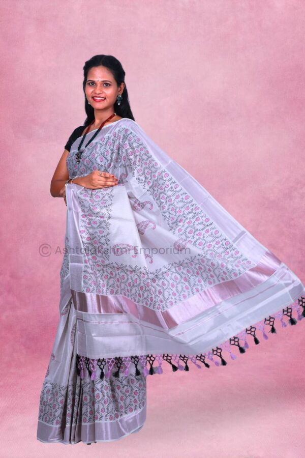 Rose Gold – Block Print Design Cotton Tissue saree