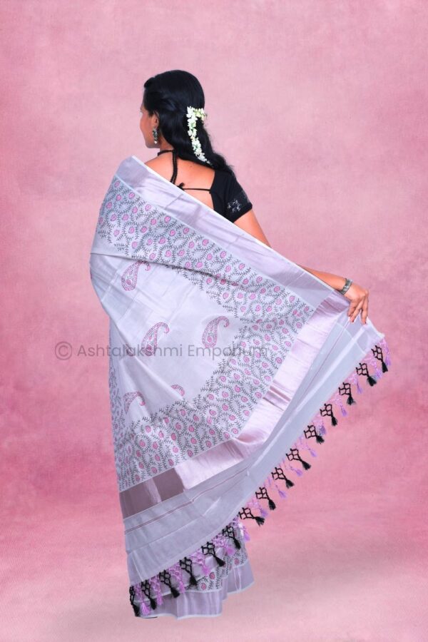 Rose Gold – Block Print Design Cotton Tissue saree
