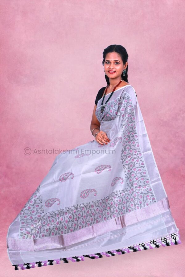 Rose Gold – Block Print Design Cotton Tissue saree