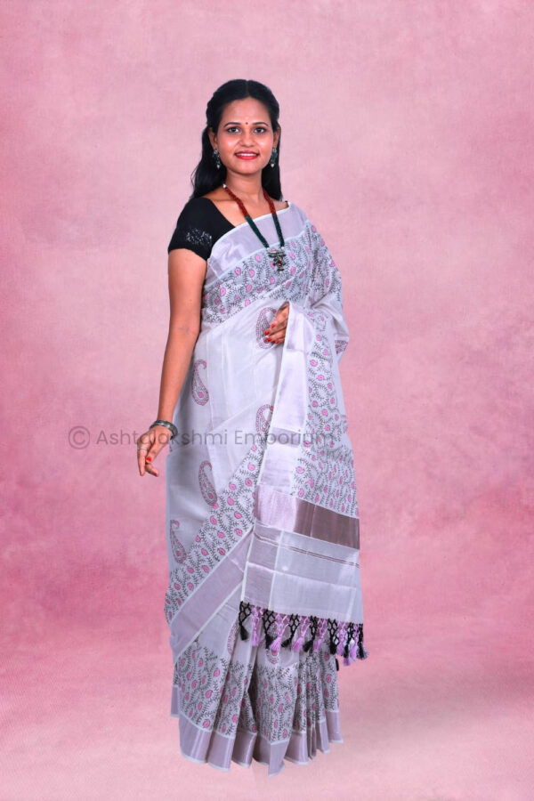 Rose Gold – Block Print Design Cotton Tissue saree