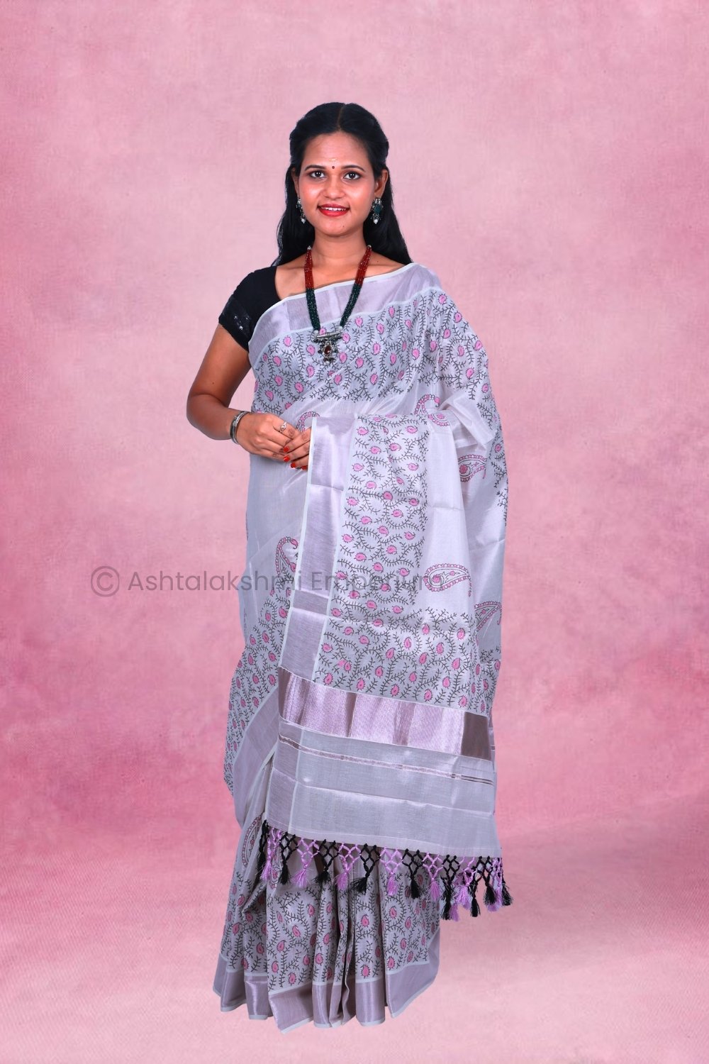 Rose Gold – Block Print Design Cotton Tissue saree