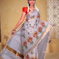Copper with Kathakali Face Digital Print Cotton Tissue Saree