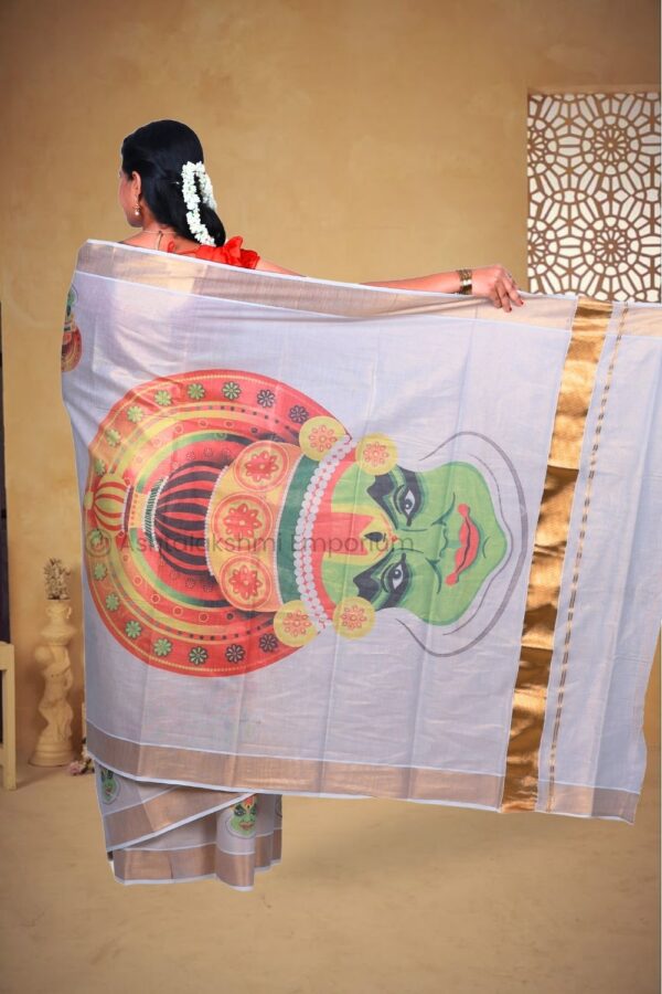 Copper with Kathakali Face Digital Print Cotton Tissue Saree