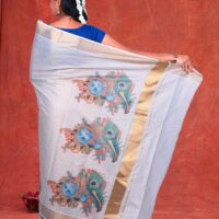 Copper Lines with Krishna n Flute Digital Print Design Cotton Tissue Saree