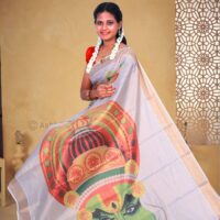 Copper with Kathakali Face Digital Print Cotton Tissue Saree
