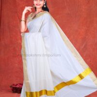 BCH Gold Border with Lines Cotton Saree