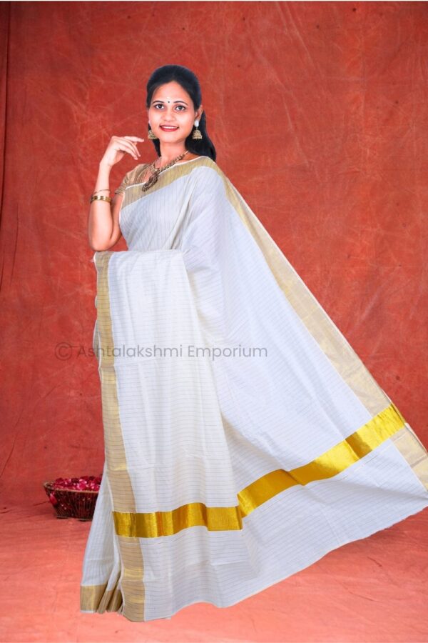 BCH Gold Border with Lines Cotton Saree