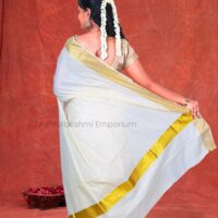 BCH Gold Border with Lines Cotton Saree