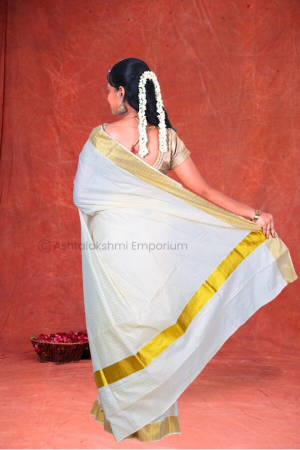 BCH Gold Border with Lines Cotton Saree
