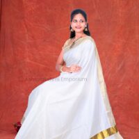 BCH Gold Border with Lines Cotton Saree