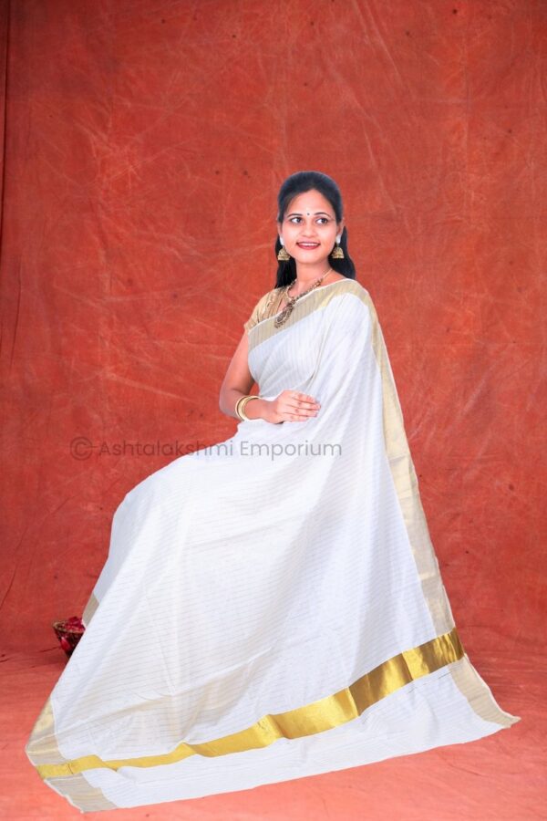 BCH Gold Border with Lines Cotton Saree