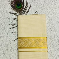 Cotton Grey – Jacquard Weave – Gold Border – Diagonal Line Design Dhoti