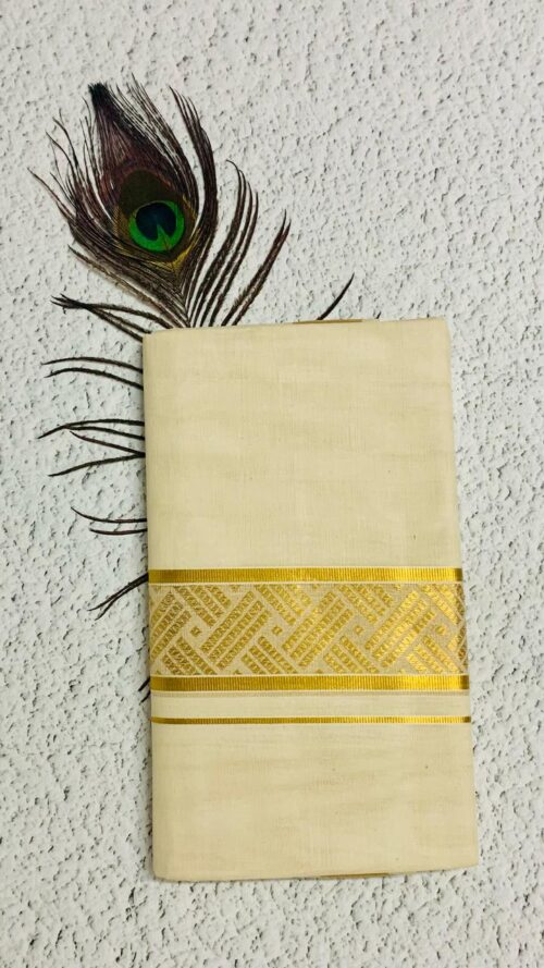 Cotton Grey – Jacquard Weave – Gold Border – Diagonal Line Design Dhoti
