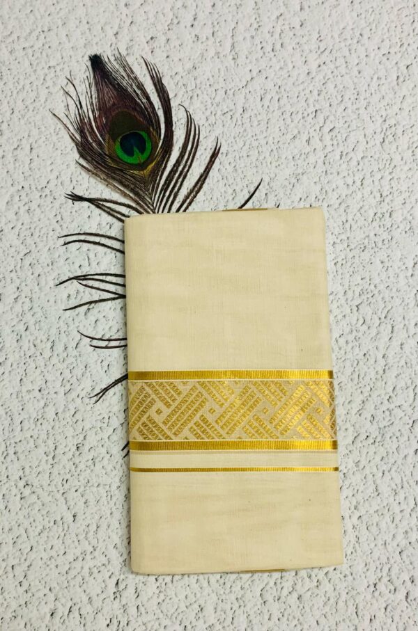 Cotton Grey – Jacquard Weave – Gold Border – Diagonal Line Design Dhoti