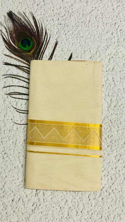 Cotton Grey – Jacquard Weave – Gold Border – Pyramid Design Dhoti