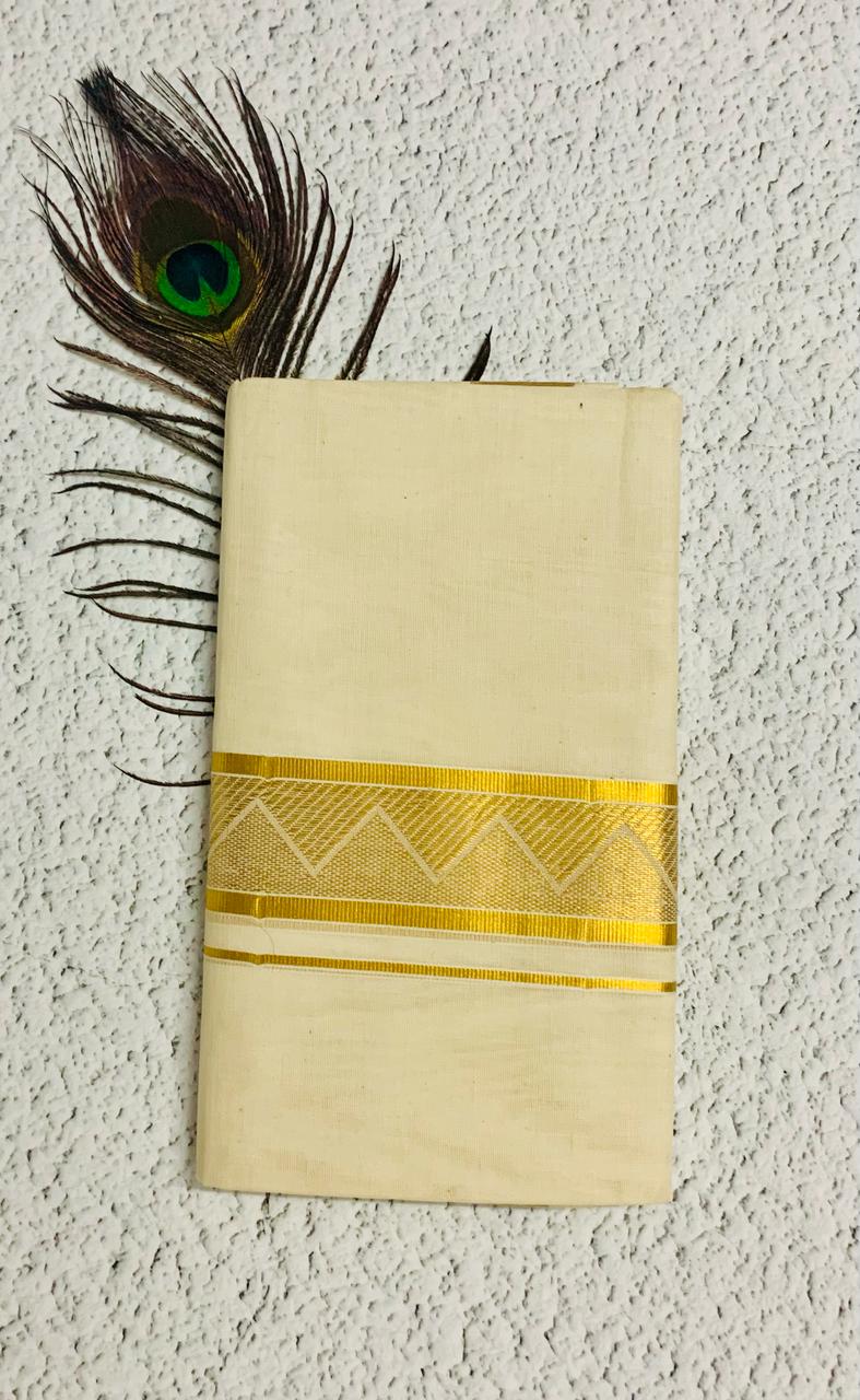 Cotton Grey – Jacquard Weave – Gold Border – Pyramid Design Dhoti