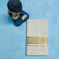 Cotton Grey – Jacquard Weave – Gold Border – Floral Design Dhoti