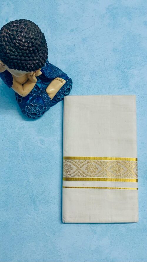 Cotton Grey – Jacquard Weave – Gold Border – Floral Design Dhoti
