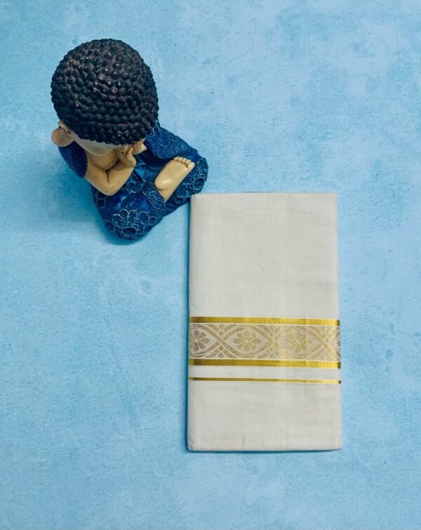 Cotton Grey – Jacquard Weave – Gold Border – Floral Design Dhoti
