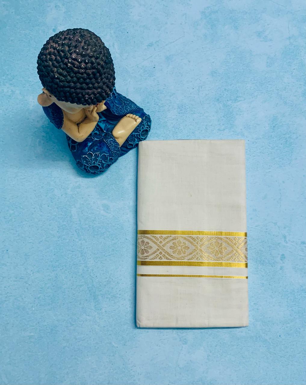 Cotton Grey – Jacquard Weave – Gold Border – Floral Design Dhoti