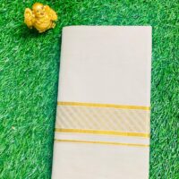 Cotton Bleach – Jacquard Weave – Gold Border – Side Line Design Dhoti