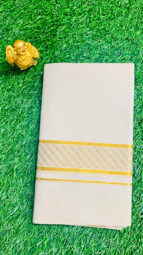 Cotton Bleach – Jacquard Weave – Gold Border – Side Line Design Dhoti