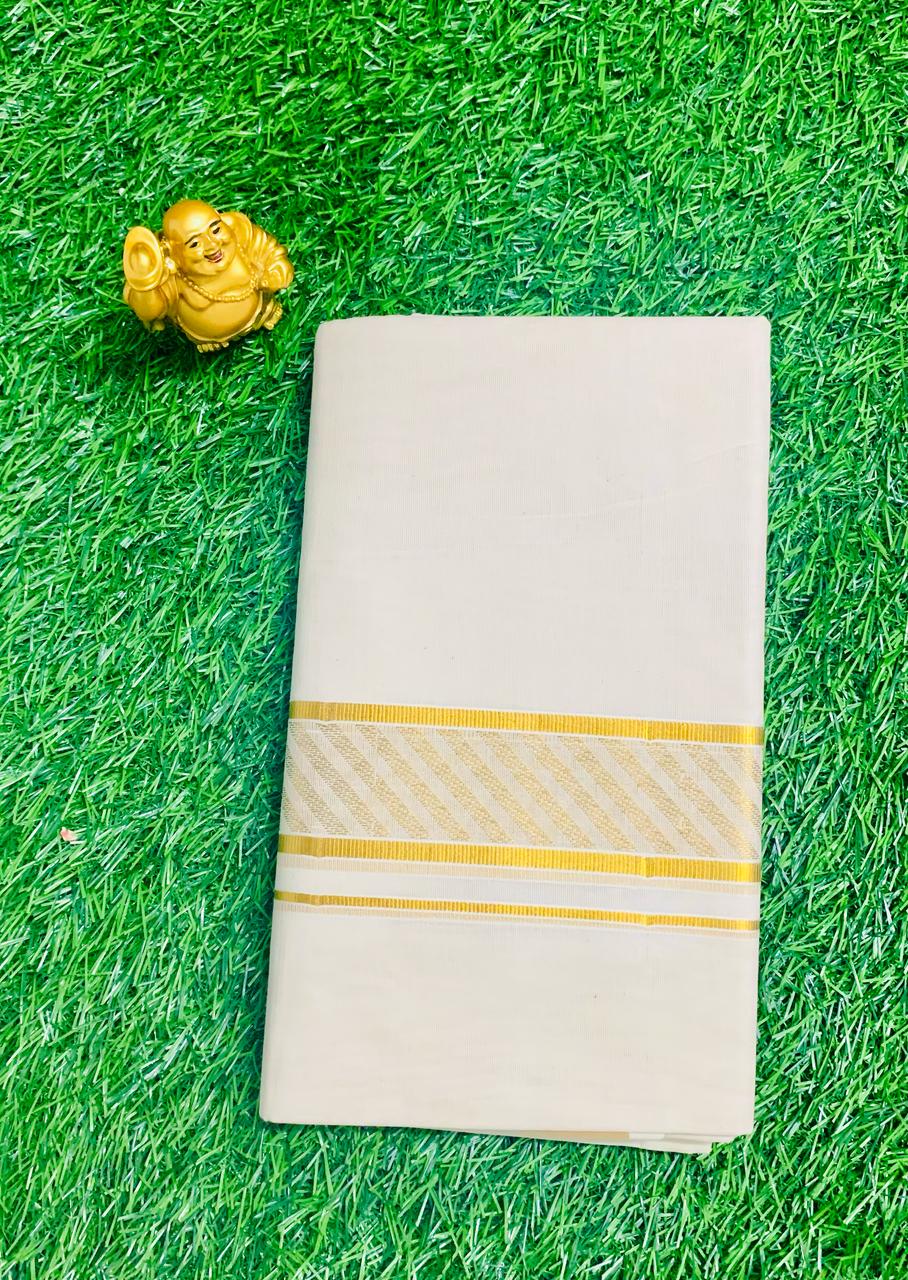 Cotton Bleach – Jacquard Weave – Gold Border – Side Line Design Dhoti