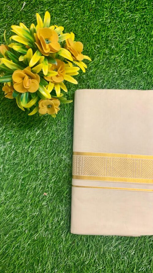 Cotton Grey – Jacquard Weave – Gold Border – Check Design Dhoti