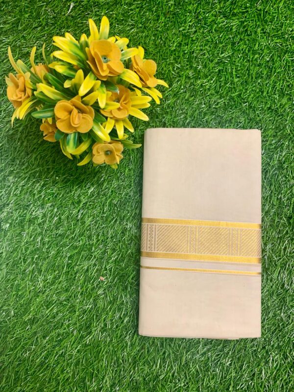 Cotton Grey – Jacquard Weave – Gold Border – Check Design Dhoti