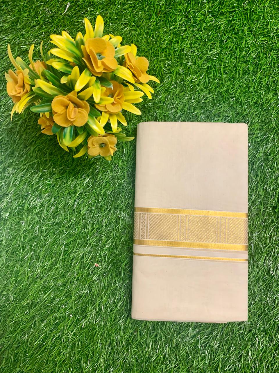 Cotton Grey – Jacquard Weave – Gold Border – Check Design Dhoti