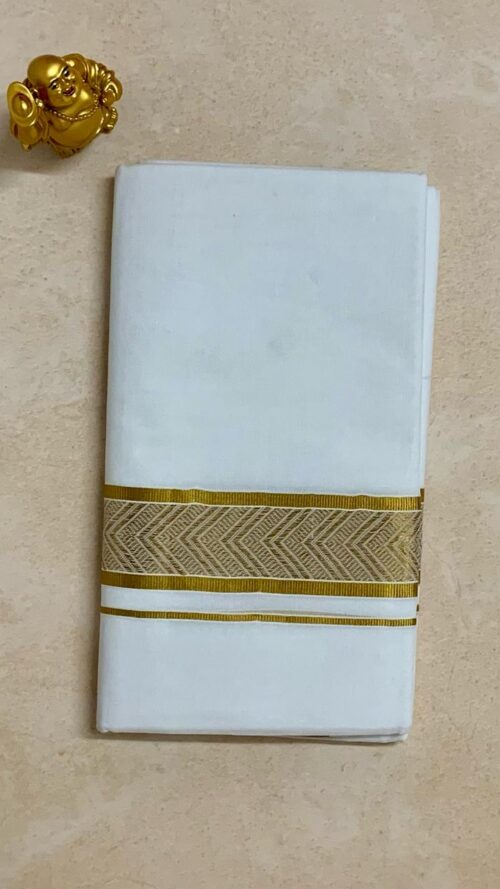 Cotton Bleach – Jacquard Weave Gold Border – V Shape Design Dhoti