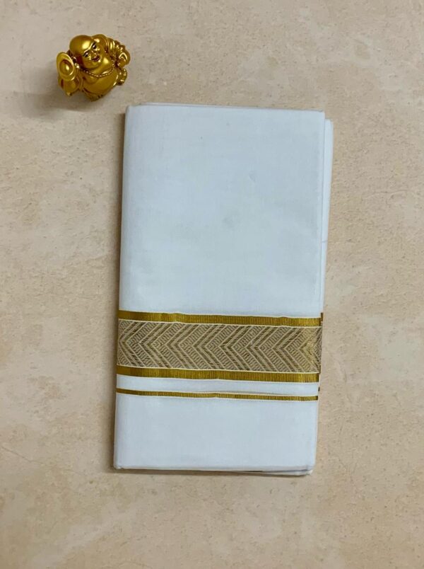 Cotton Bleach – Jacquard Weave Gold Border – V Shape Design Dhoti