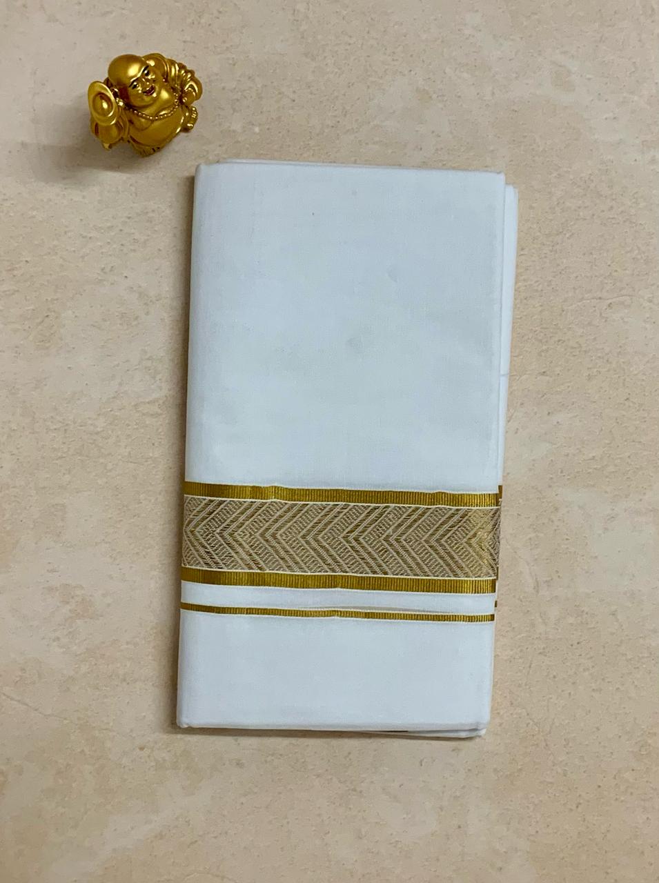 Cotton Bleach – Jacquard Weave Gold Border – V Shape Design Dhoti
