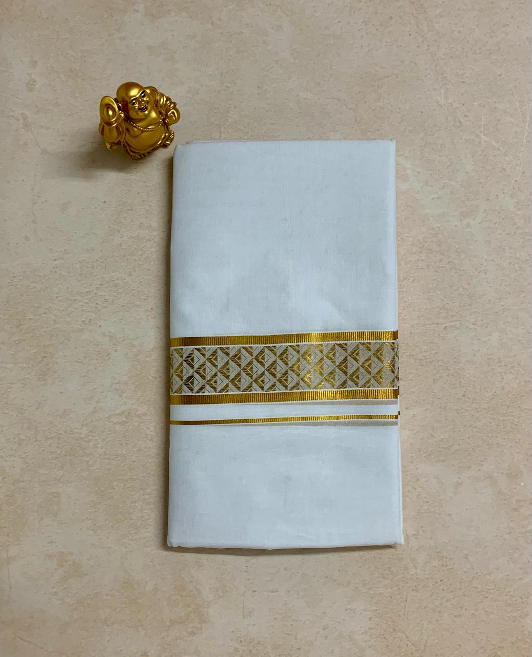 Cotton Bleach – Jacquard Weave Gold Border – Diamond Cutting Design Dhoti