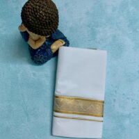 Cotton Bleach – Jacquard Weave - Gold Border – Pyramid Design Dhoti