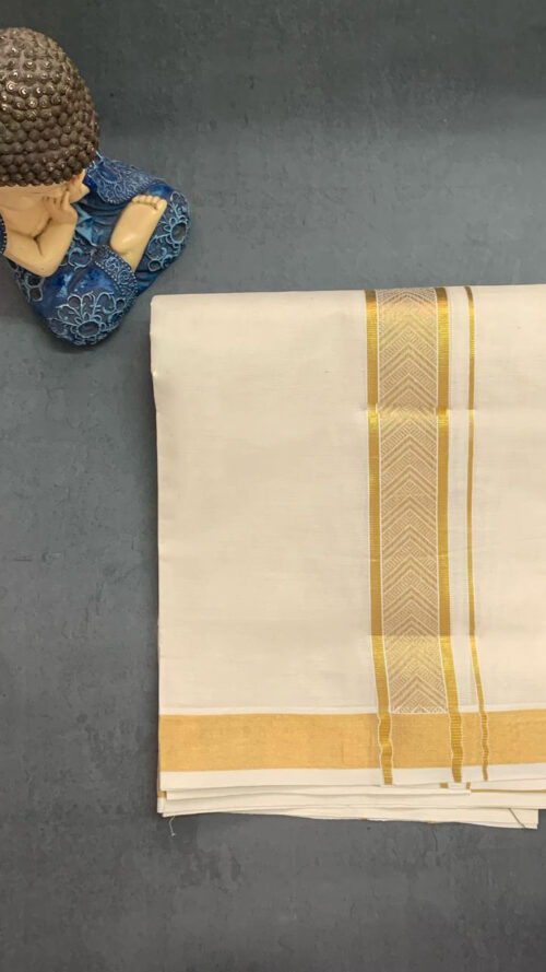 Cotton Grey – Jacquard Design – Gold Border – V Shape Dhoti