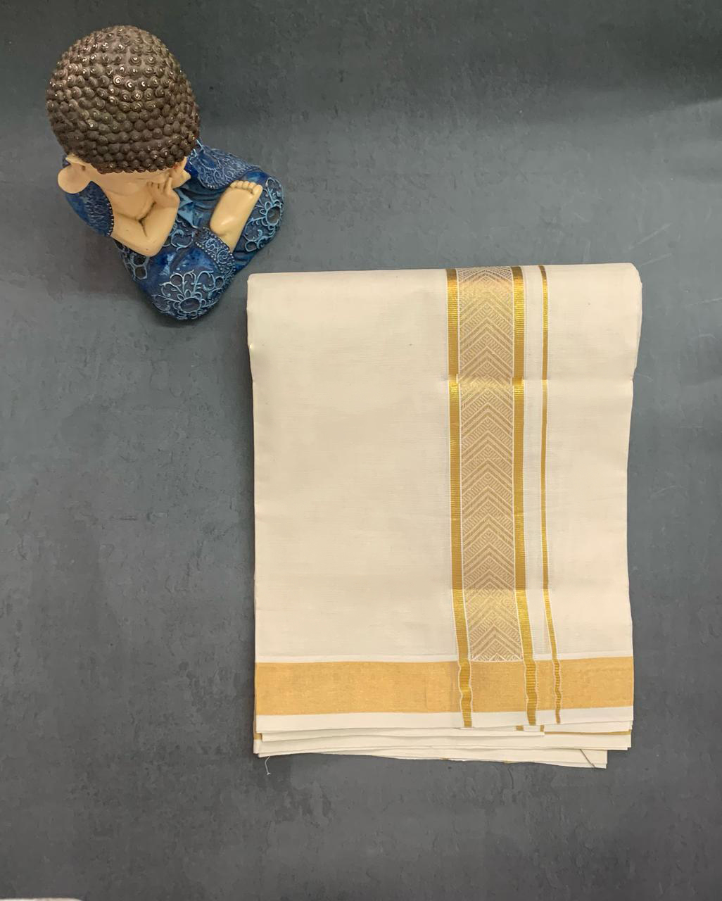 Cotton Grey – Jacquard Design – Gold Border – V Shape Dhoti