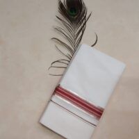 Cotton Bleach-Silver with Red Border Dhoti