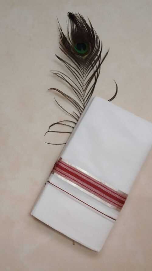 Cotton Bleach-Silver with Red Border Dhoti