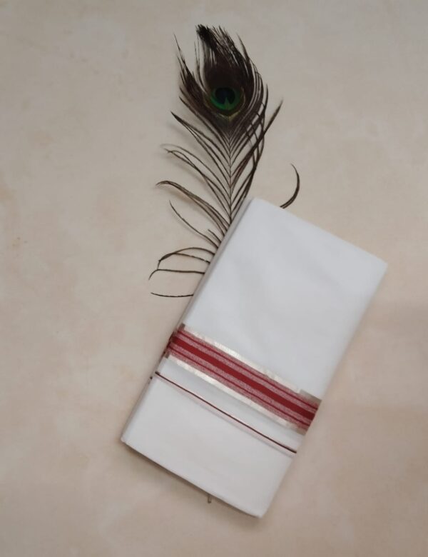Cotton Bleach-Silver with Red Border Dhoti