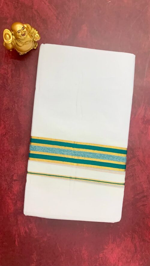 Cotton Grey – Gold and Green Border Dhoti