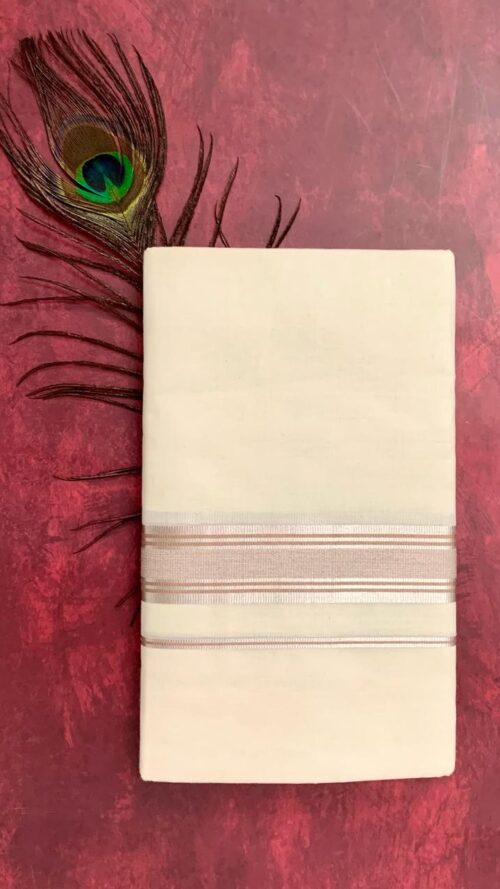 Cotton Grey – 1 Inch Copper Silver with Brown Lines Dhoti