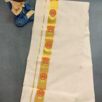 Cotton Grey – 1 ½ Inch Gold – Kathakali Small Print Dhoti