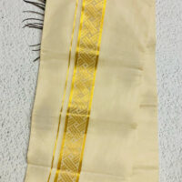 Cotton Grey – Jacquard Weave – Gold Border – Diagonal Line Design Dhoti