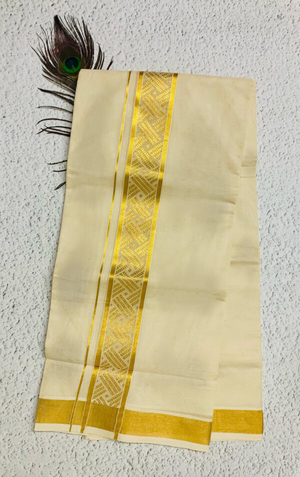 Cotton Grey – Jacquard Weave – Gold Border – Diagonal Line Design Dhoti