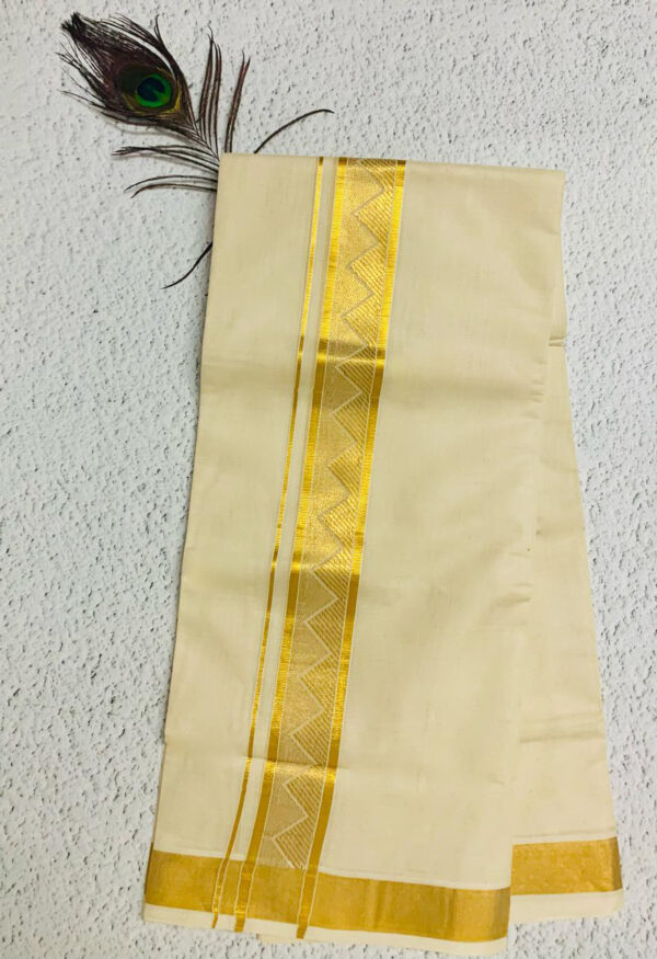 Cotton Grey – Jacquard Weave – Gold Border – Pyramid Design Dhoti
