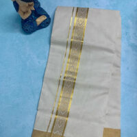 Cotton Grey – Jacquard Weave – Gold Border – Floral Design Dhoti