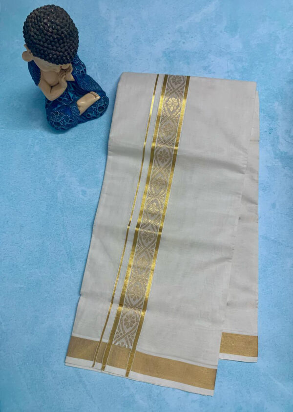 Cotton Grey – Jacquard Weave – Gold Border – Floral Design Dhoti
