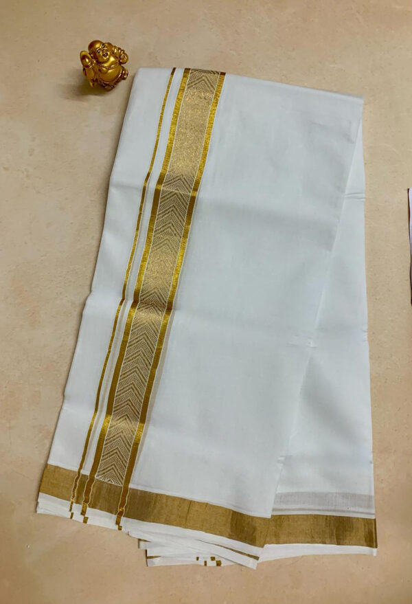 Cotton Bleach – Jacquard Weave Gold Border – V Shape Design Dhoti