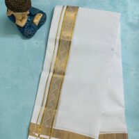 Cotton Bleach – Jacquard Weave - Gold Border – Pyramid Design Dhoti